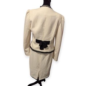 Nissa Ivory Blazer and Skirt Set Suit with Black Trim Wool Poly Blend